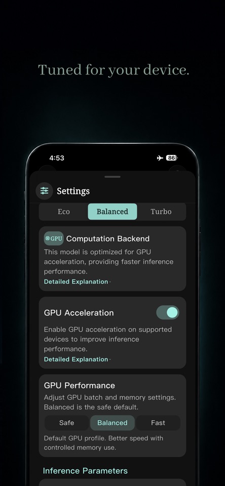 Morai performance settings on device.